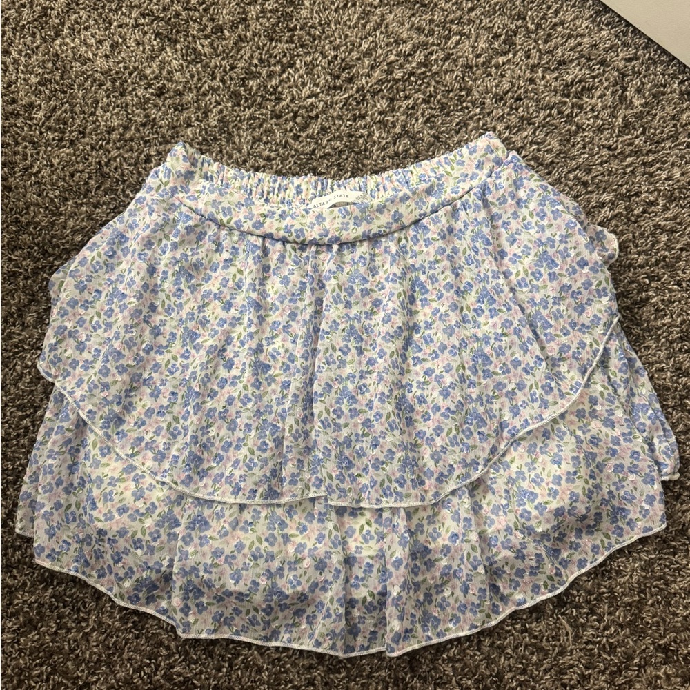 Altar'd State Blue and White Floral Mini Skirt